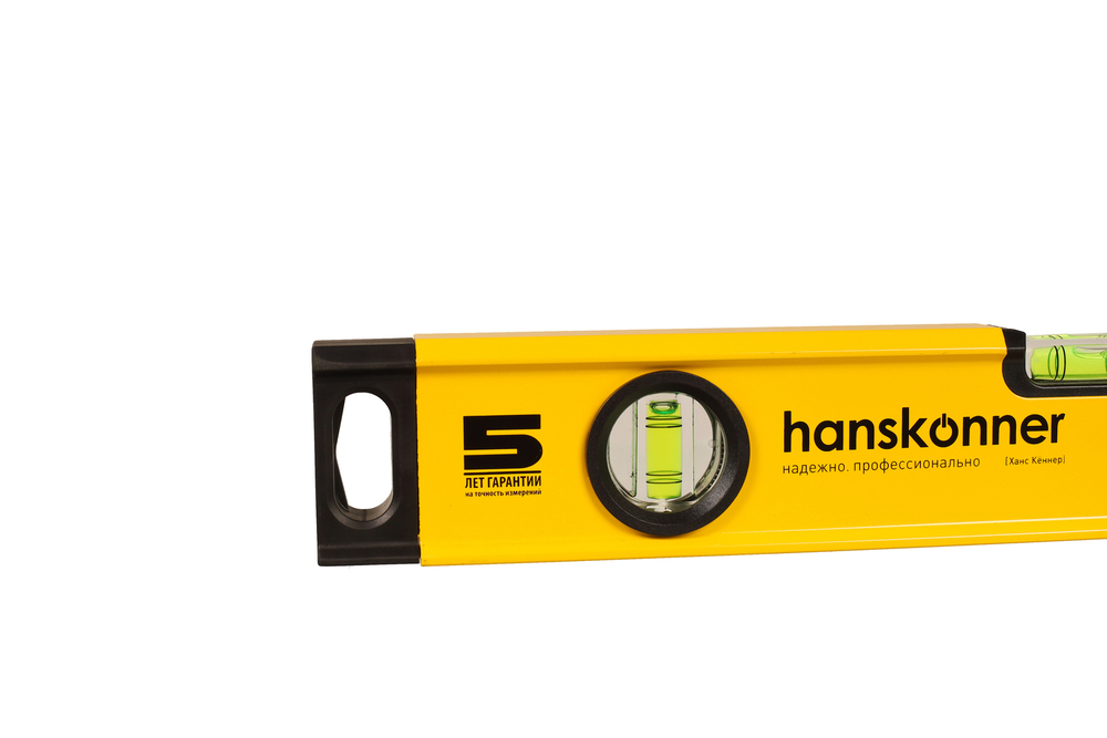 Уровень алюм., 400мм, 2 колбы, фрезерованный, точность 0.5 мм/м, hanskonner