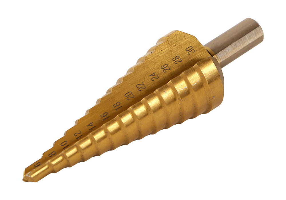 Сверло ступенчатое по металлу 6-30мм шаг 2мм HSS+TIN прямое Sturm!