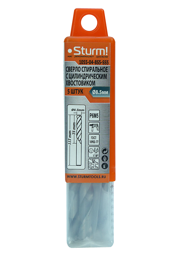 Сверло по металлу Sturm! 8,5х117мм, сталь HSS, упаковка 5 шт