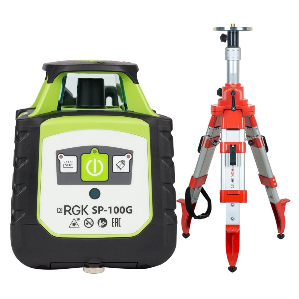 Комплект: ротационный нивелир RGK SP-100G с калибровкой + элевационный штатив RGK SH-170