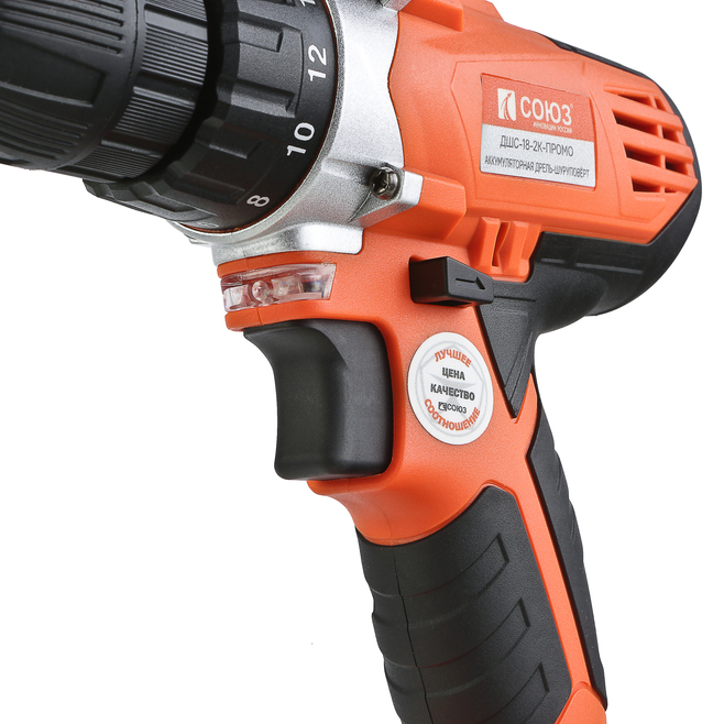 Аккумуляторный шуруповерт СОЮЗ ДШС-18-2К-ПРОМО