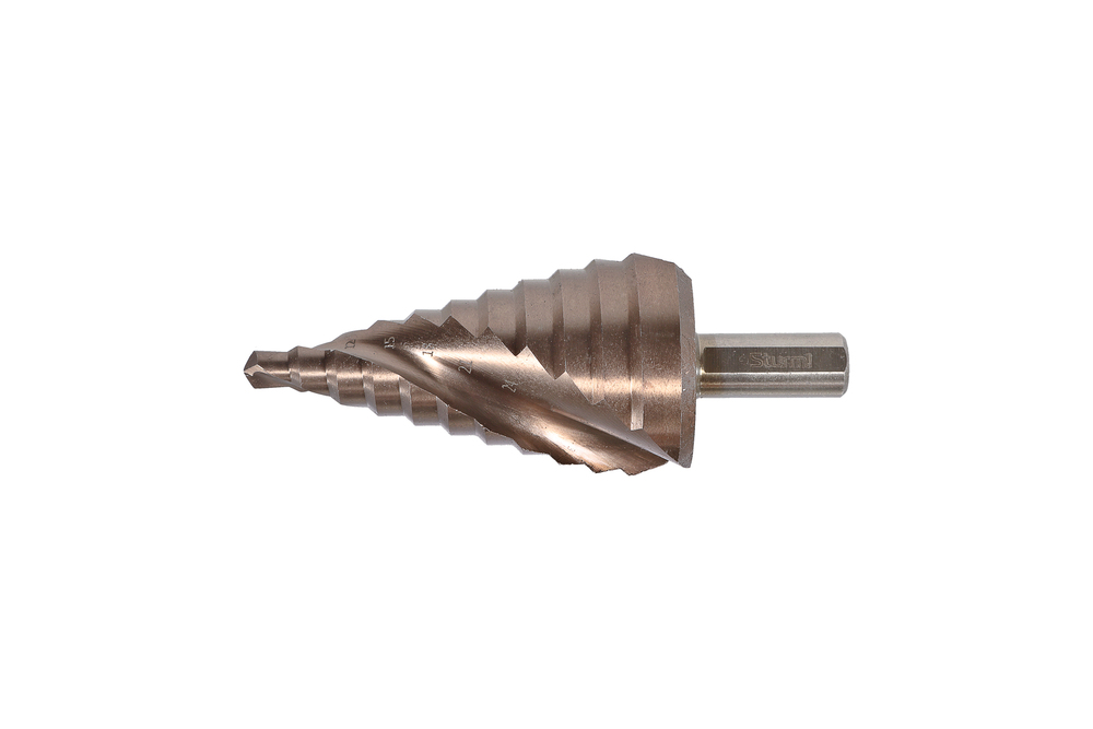 Сверло ступенчатое по металлу 6-36мм шаг 3мм Р6М5+COBALT спираль Sturm!