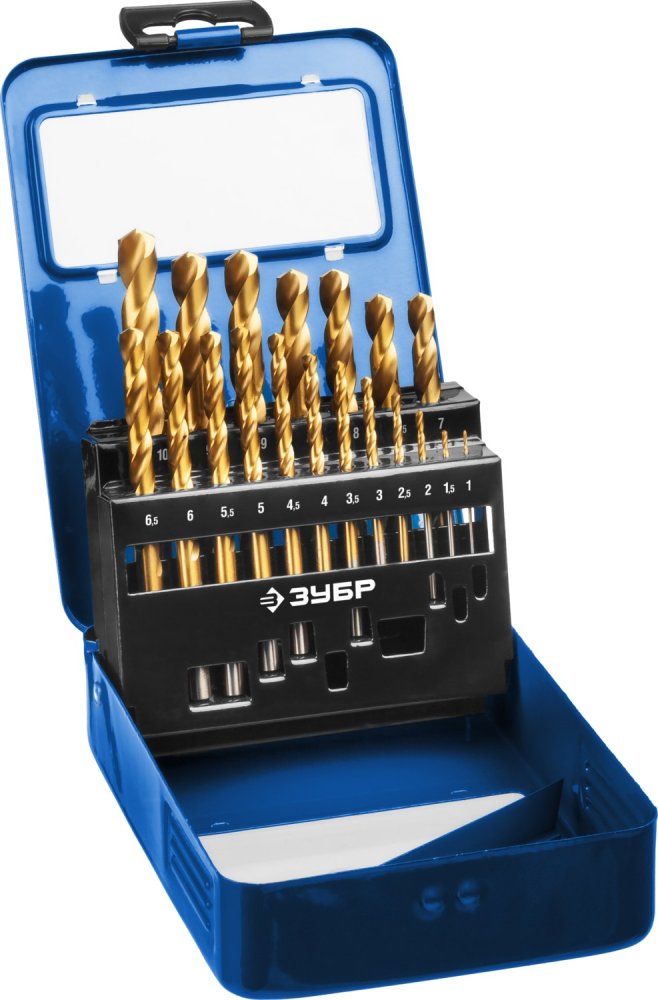 ЗУБР КОБАЛЬТ 19шт(1-10мм), Набор сверл по металлу, сталь Р6М5К5, класс А, мет.бокс
