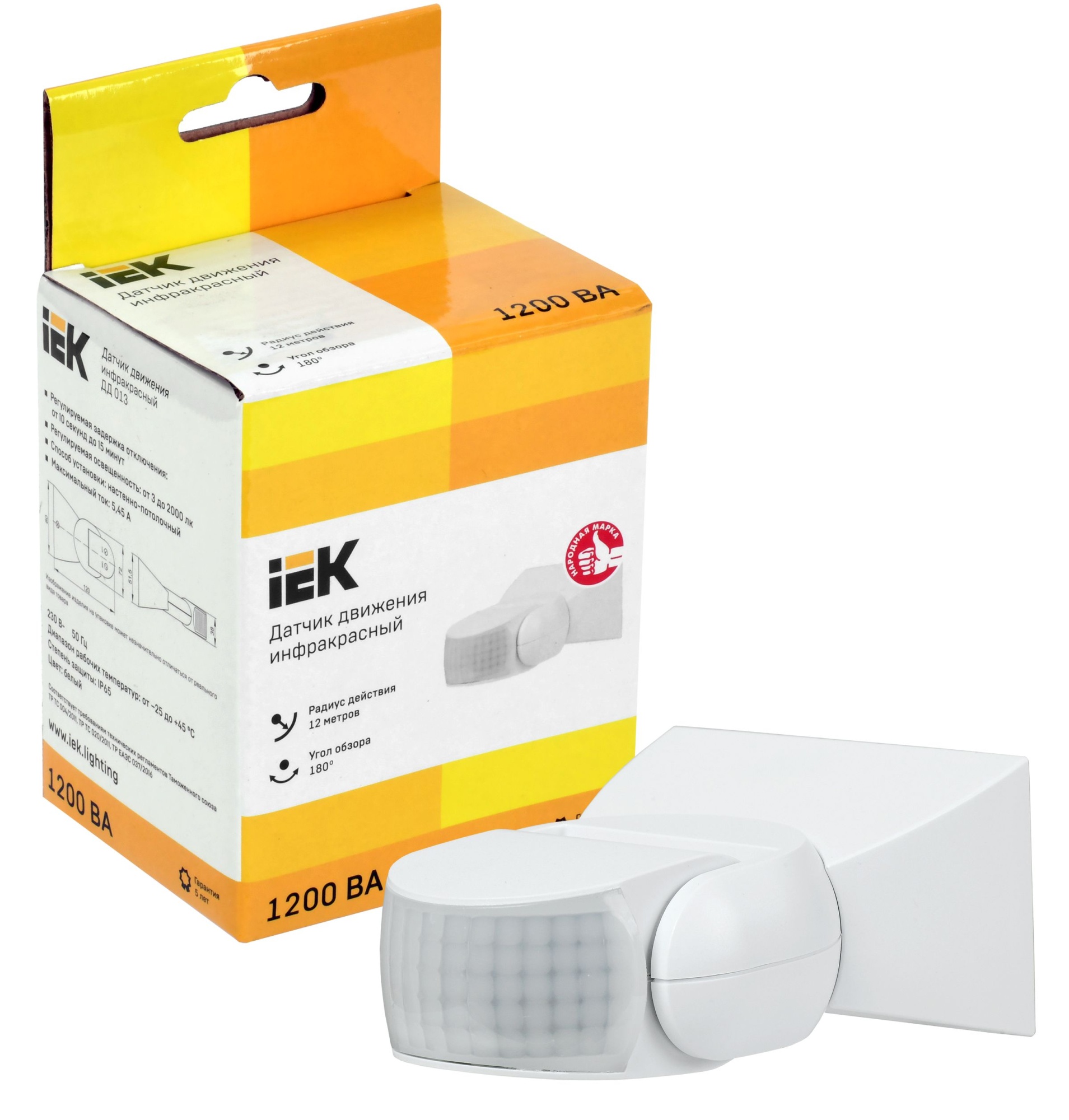 Датчик движения ДД-013 1200Вт 180град 12м IP65 белый IEK