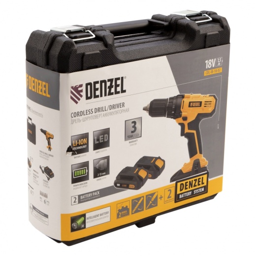 Дрель-шуруповерт аккумуляторная CDL-12-02, Li-Ion, 12 В, 1.5 А*ч, 2 аккумулятора Denzel