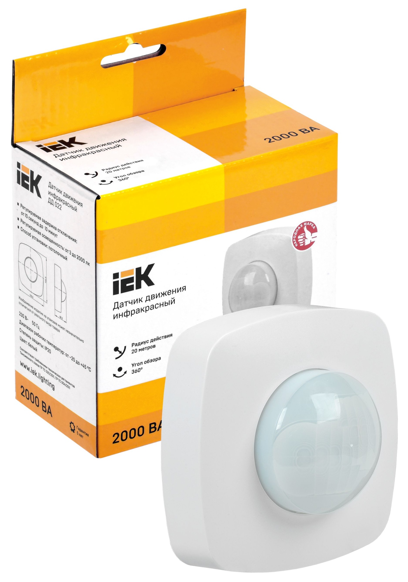 Датчик движения ДД-022 2000Вт 360град 4мх20м IP20 белый IEK
