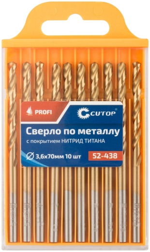 Сверло по металлу Cutop Profi с титановым покрытием, 3,6х70 мм (10 шт)