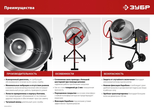 ЗУБР 180 л, 700 Вт, бетоносмеситель с чугунным венцом (БМЧ-180)