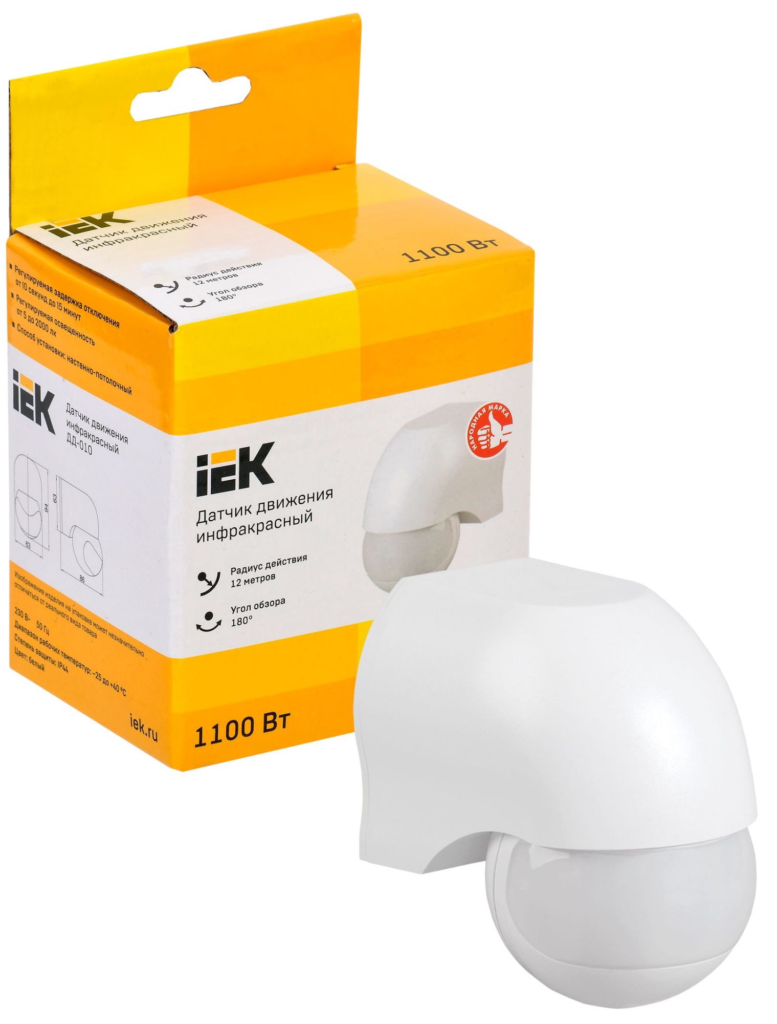 Датчик движения ДД-010 1100Вт 180град 10м IP44 белый IEK