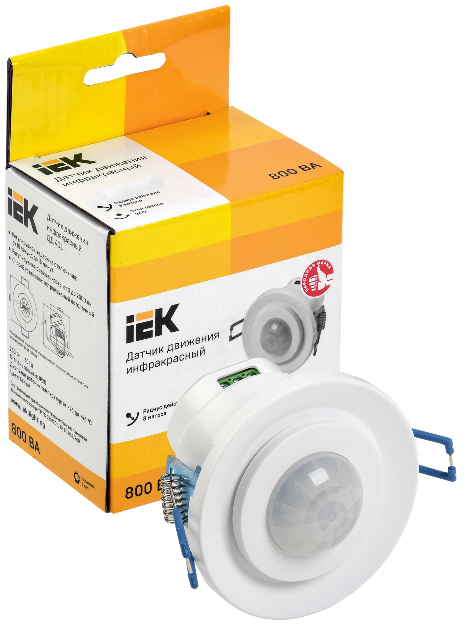 Датчик движения ДД-401 800Вт 360град 8м IP20 белый IEK