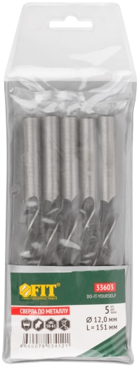 Сверла по металлу HSS черненые 12,0x151 мм (5 шт.)