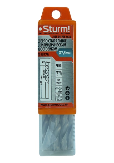 Сверло по металлу Sturm! 7,5х109 мм, сталь HSS, упаковка 10 шт